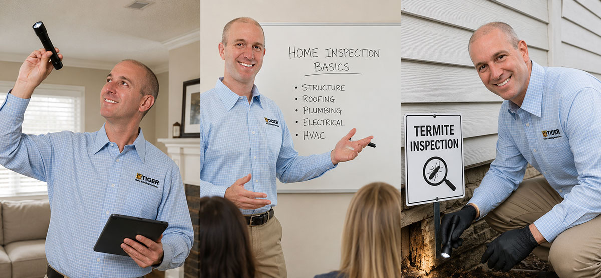Tiger Home Inspection inspector inspecting home and teaching customers